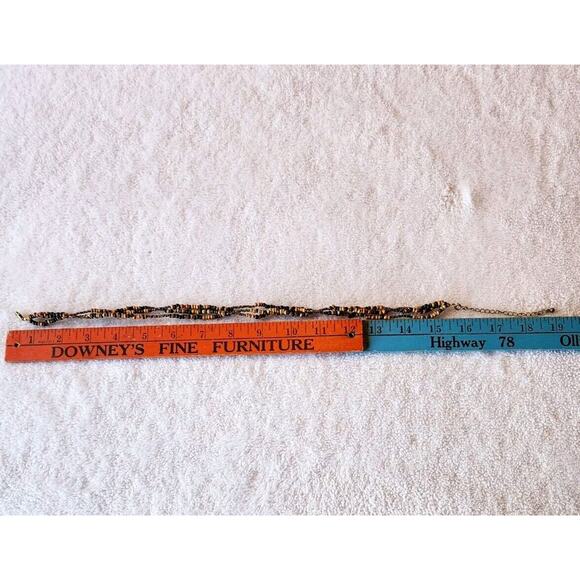 Vintage 80s Brown Wood Beaded Multi Layer Necklace 16" - 19" Bronze Seed Bead - Picture 4 of 8